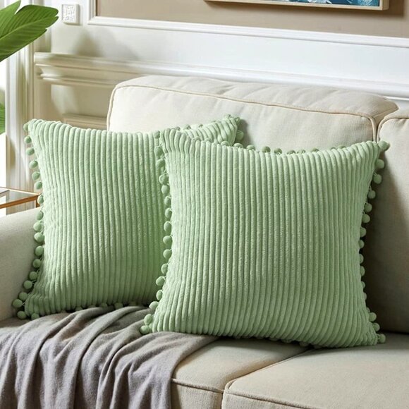 Rae Dunn Other - Moss Green Luxury Farmhouse Dorm Velvet Pompom Cute Throw Pillow Cover/CaseSet